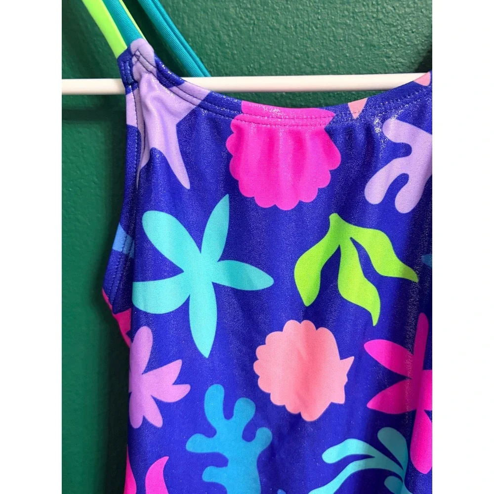 Cat & Jack Shiny Underwater Sea Life UPF50+ 1pc Swim Bathing Suit XS 4/5 NEW NWT